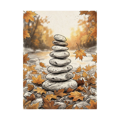 Autumn River Stones Minimal Line Wall Art Print | Neutral Decor