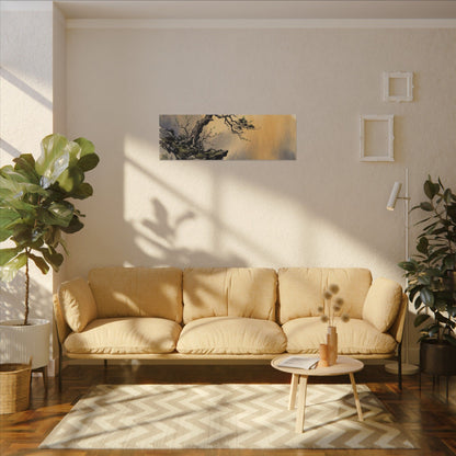 Zen Pine Tree in Golden Hour | Sumi E Canvas Art