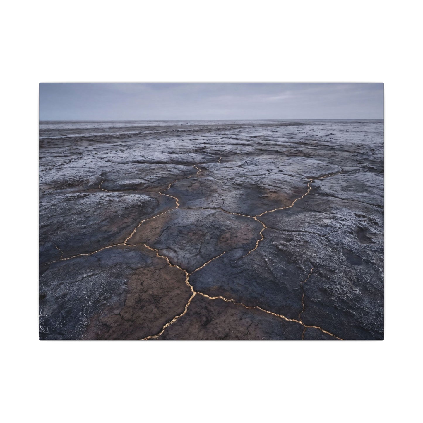 Dark Japandi Cracked Earth in Overcast | Dark Texture Canvas Art