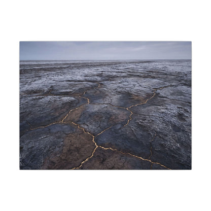 Dark Japandi Cracked Earth in Overcast | Dark Texture Canvas Art