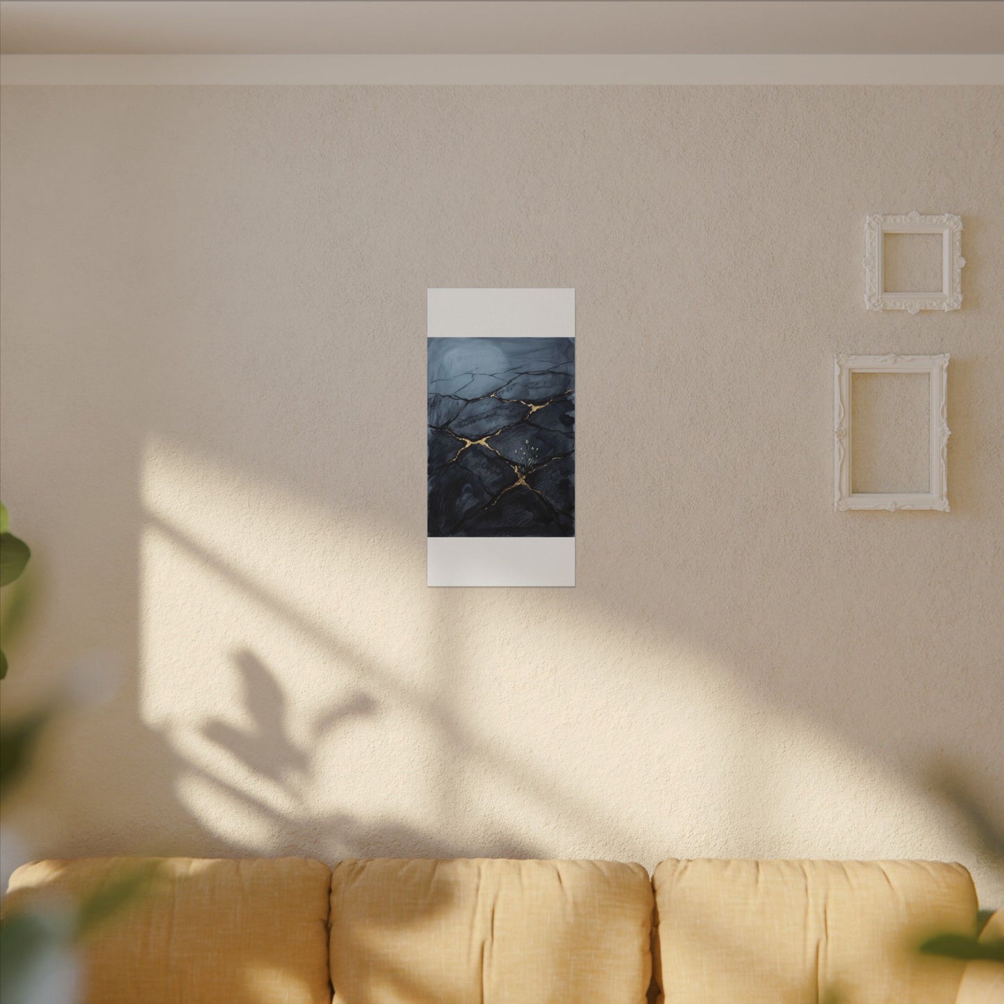 Mono No Aware Cracked Earth Canvas Art - Dark Japandi Charcoal Ink