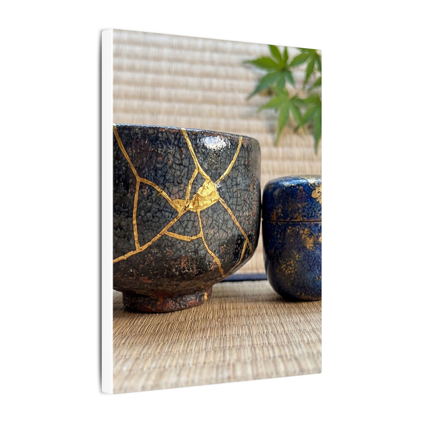 Tea Ceremony Crackle Gold Canvas Art | Philosophical Kintsugi Art