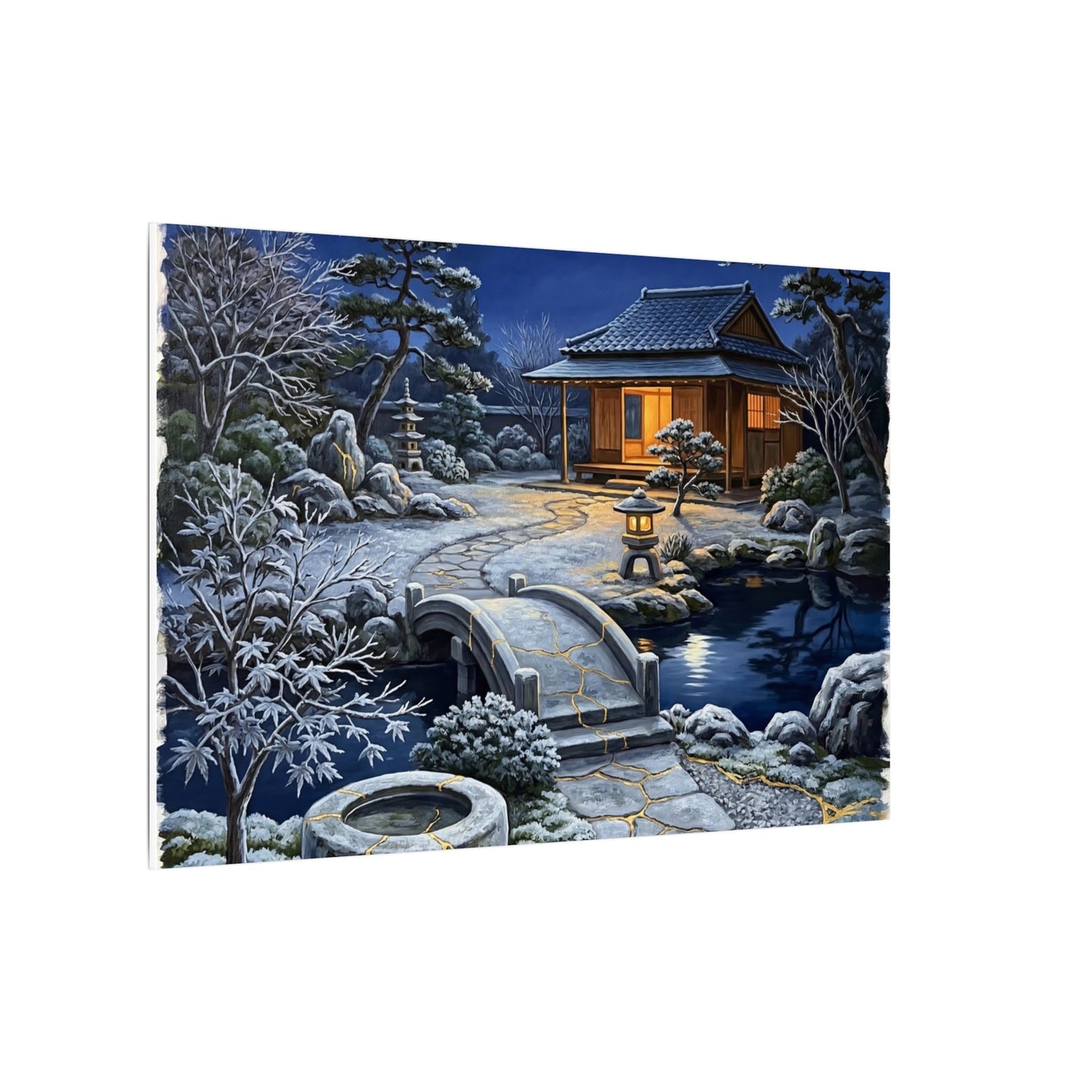 Moonlit Garden Winter Canvas Art | Kintsugi Artful Design
