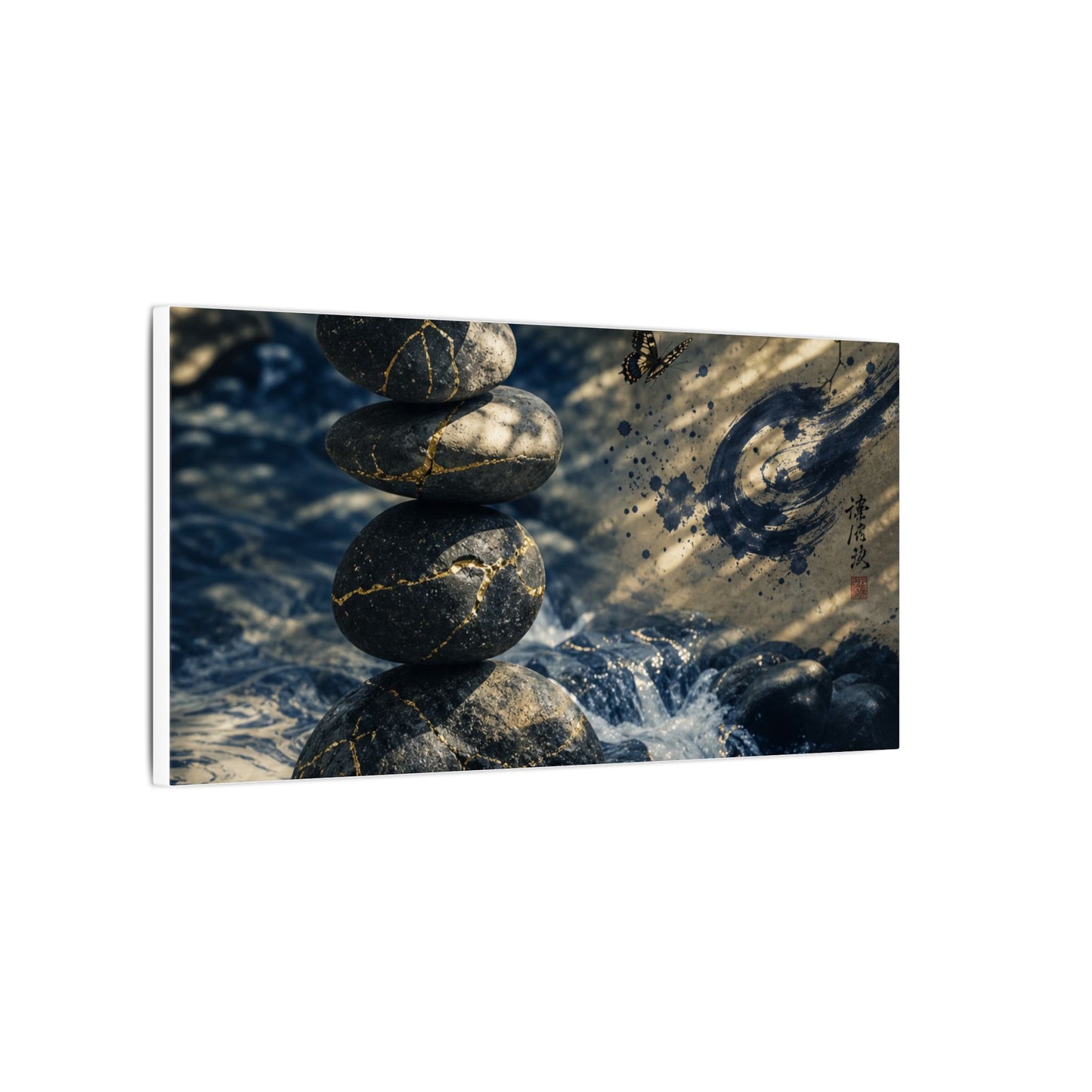 Kintsugi River Stones in Dappled | Broken Beauty Canvas Art