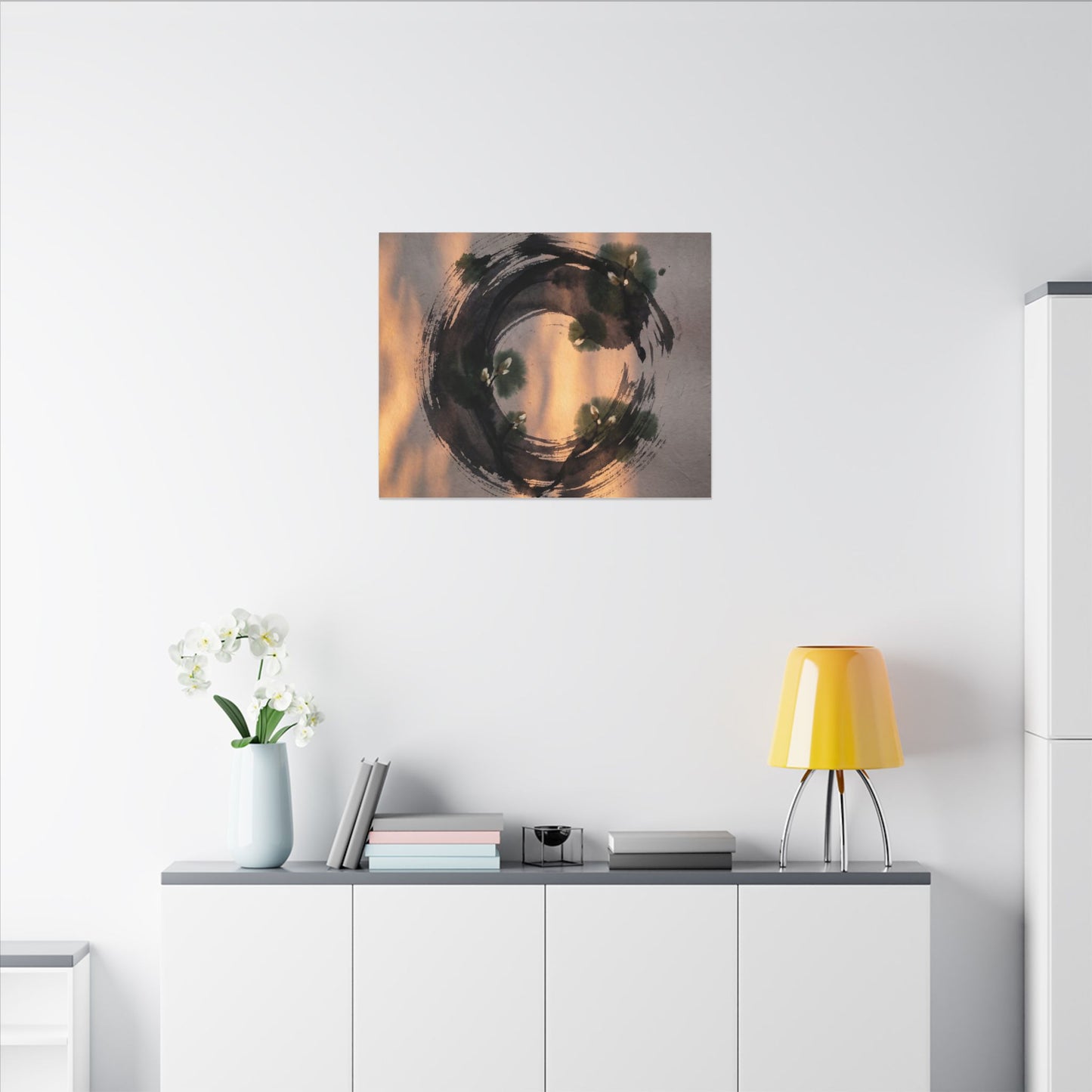 Ink Brushstroke Spring Canvas Art | Dark Japandi Bold Design