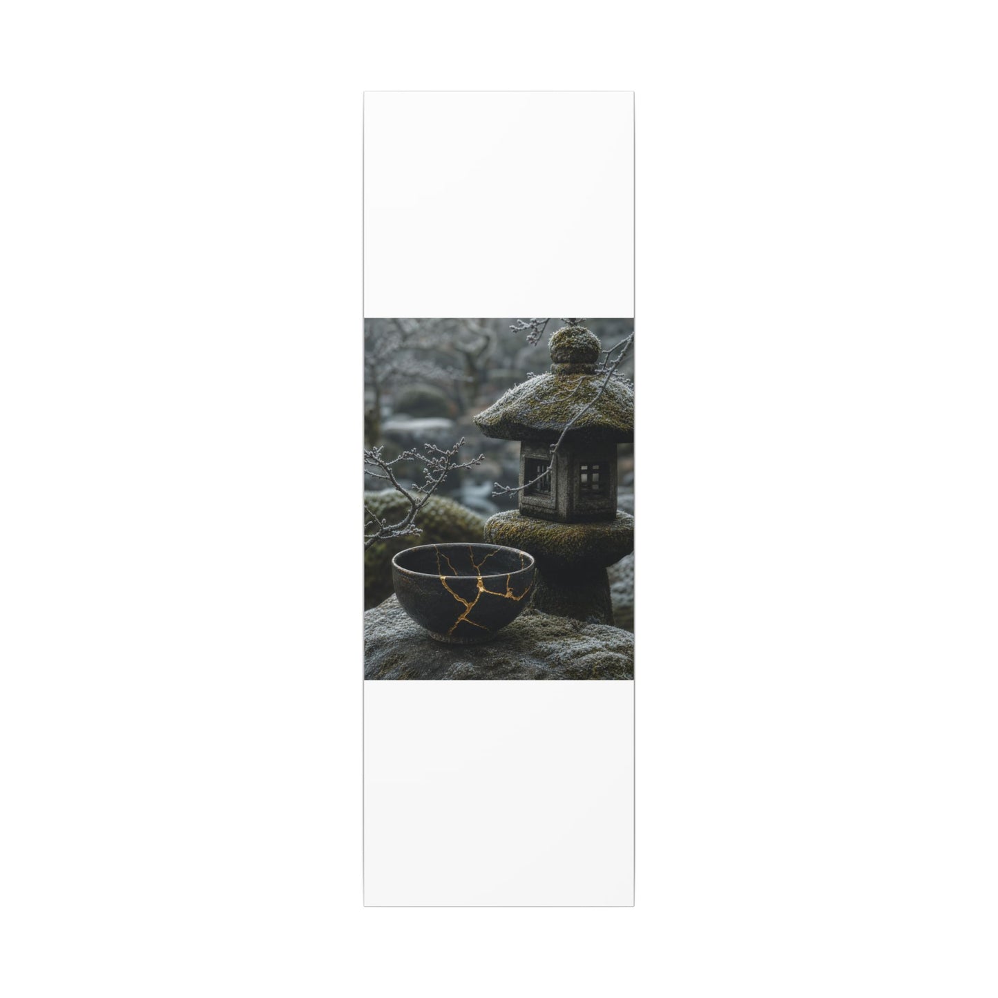 Stone Lantern Canvas Art | Winter Kintsugi Gold Repair Art