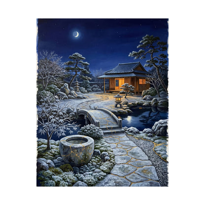 Moonlit Garden Winter Wall Art Print | Kintsugi Philosophical Design