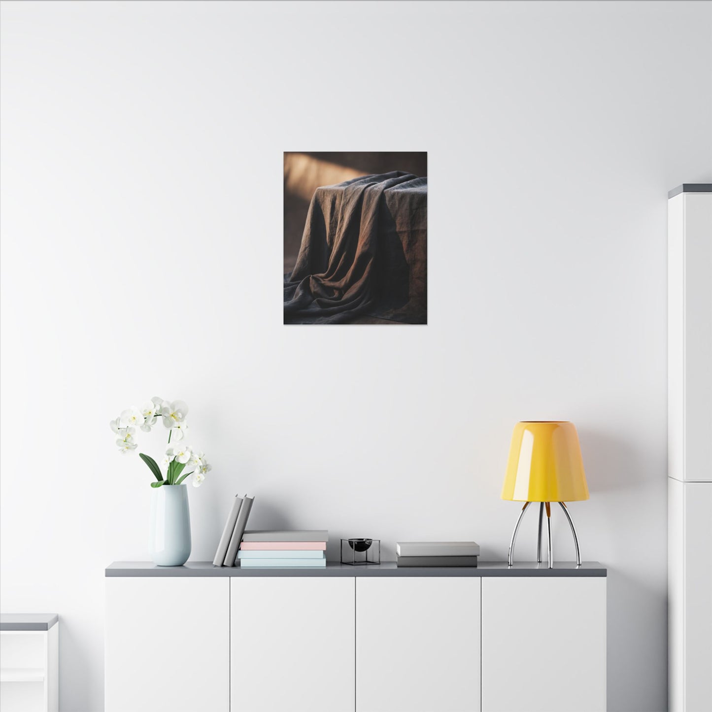 Silk Drape Canvas Art | Winter Dark Japandi Shadow Zen Art