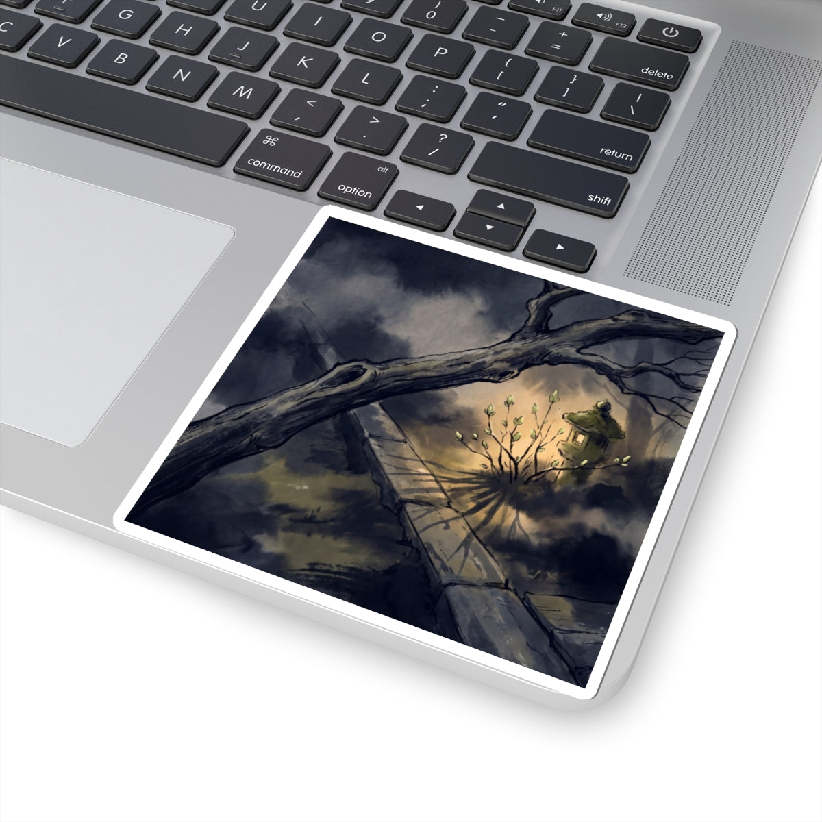Atmospheric Moonlit Garden Sticker - Charcoal Ink Dark Japandi