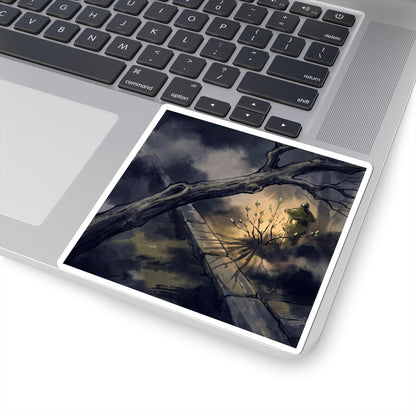 Atmospheric Moonlit Garden Sticker - Charcoal Ink Dark Japandi