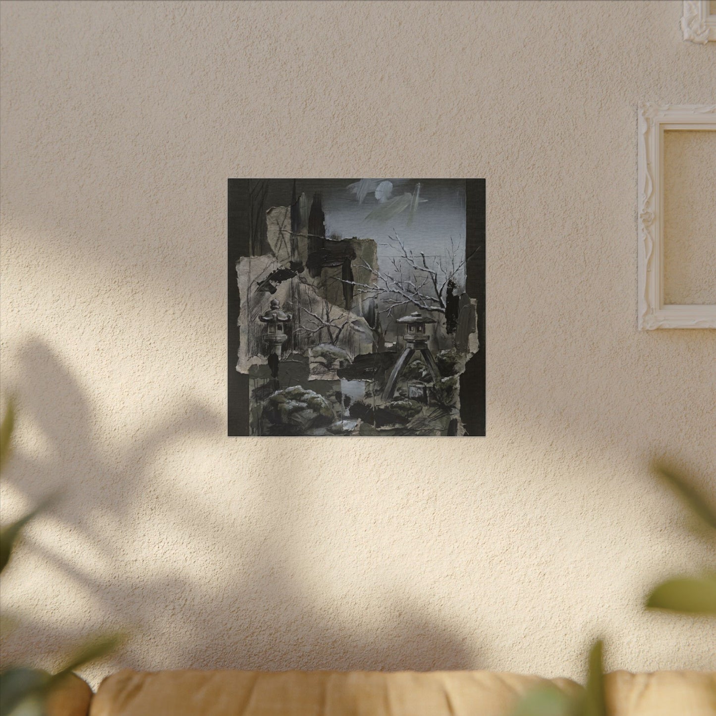 Winter Moonlit Garden Dark Texture Canvas Art | Moody Decor