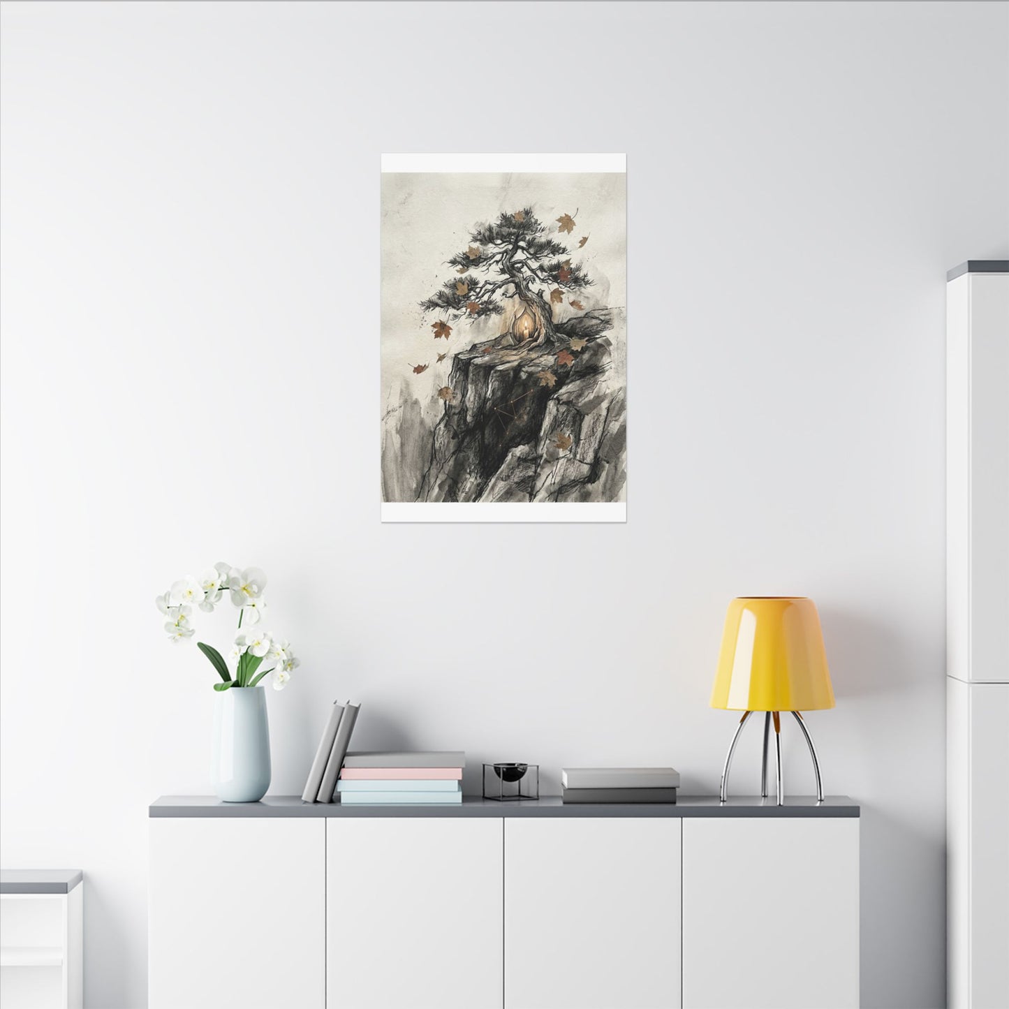 Pine Tree Autumn Canvas Art | Japandi Earthy Design