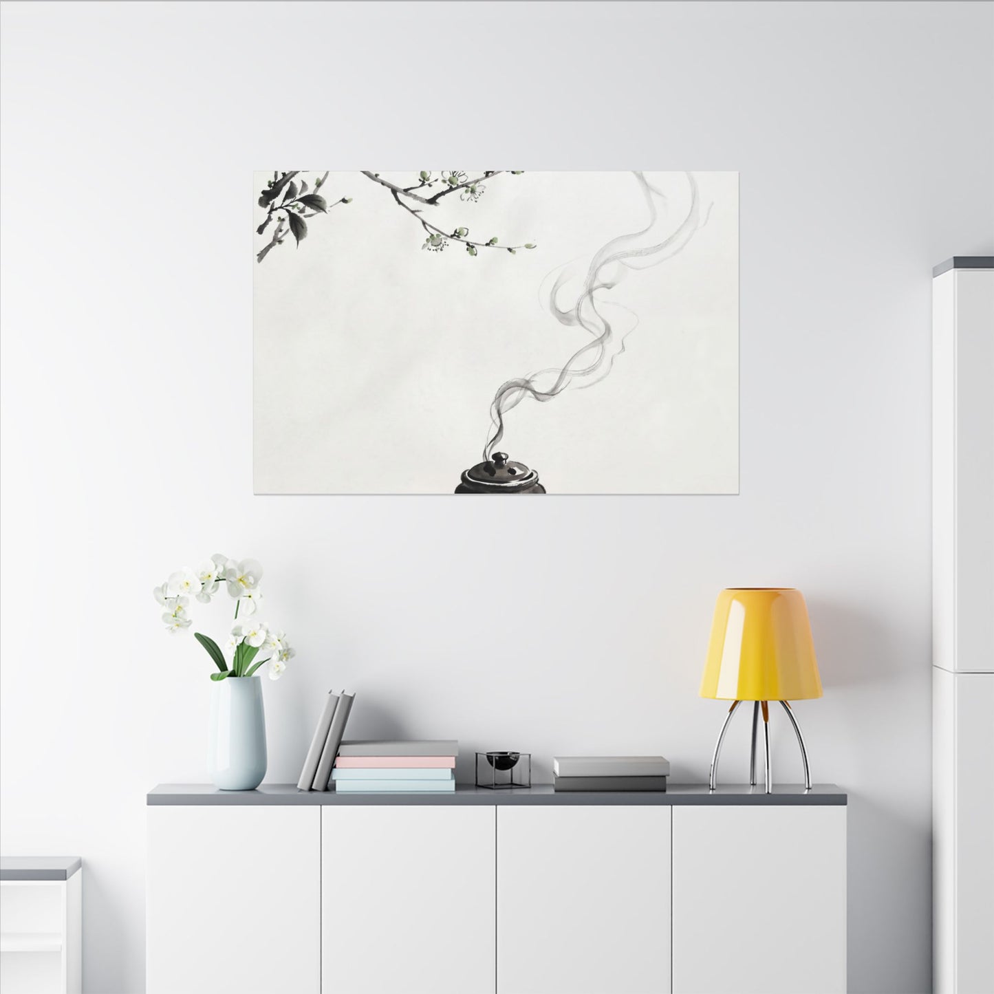 Calm Incense Smoke Canvas Art - Sumi E Zen