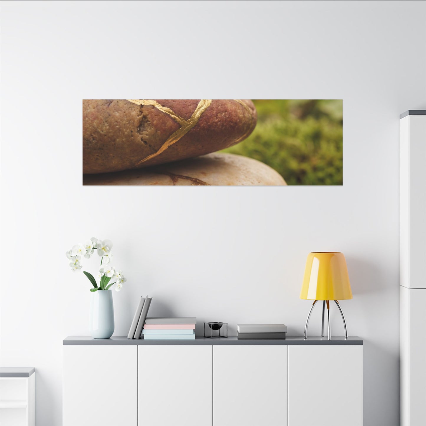 River Stones Summer Canvas Art | Kintsugi Healing Design