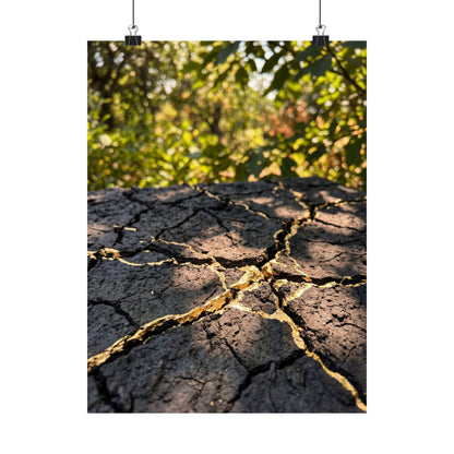 Cracked Earth Wall Art Print | Summer Kintsugi Gold Repair Art Art Print
