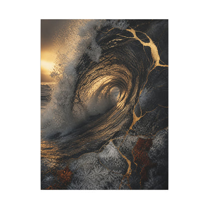 Kanso Ocean Wave Canvas Art - Kintsugi Gold Vein