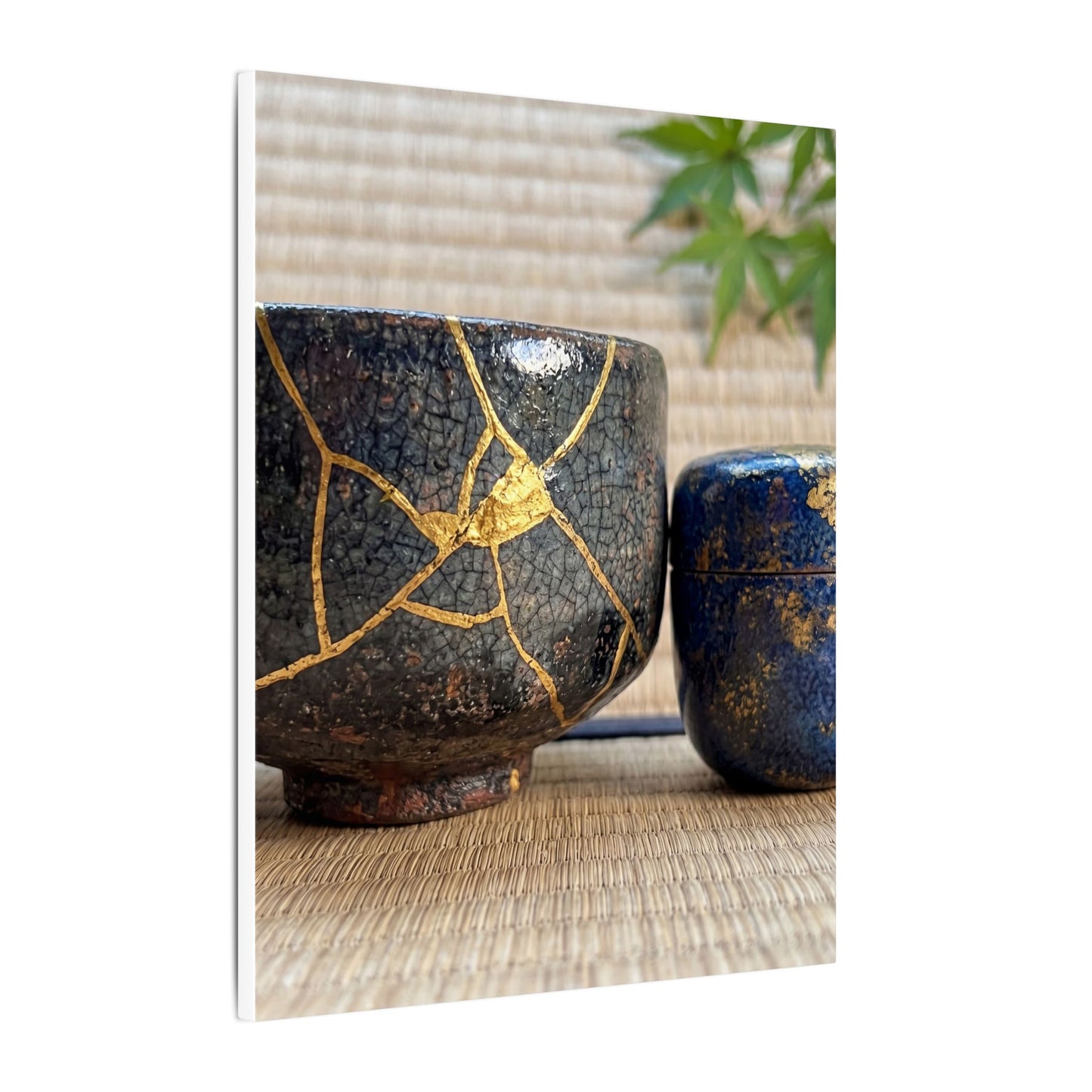 Tea Ceremony Crackle Gold Canvas Art | Philosophical Kintsugi Art