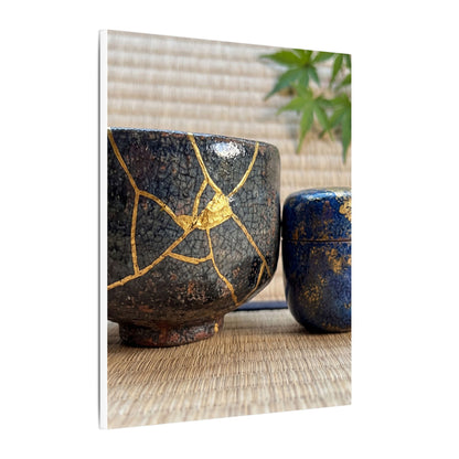 Tea Ceremony Crackle Gold Canvas Art | Philosophical Kintsugi Art