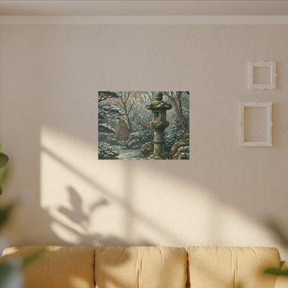Stone Lantern Winter Canvas Art | Japandi Warm Design
