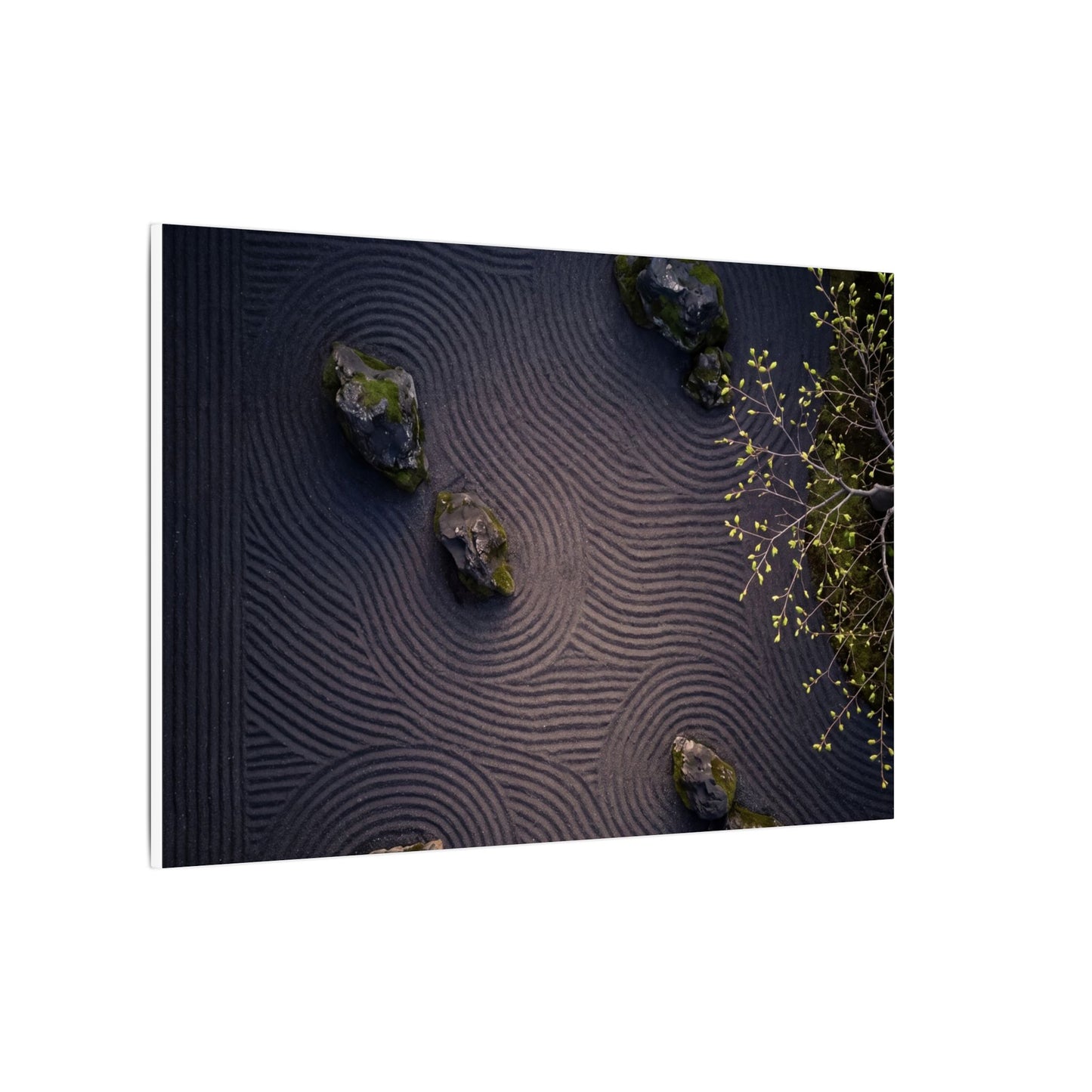 Dark Japandi Rock Garden in Dawn | Shadow Zen Canvas Art