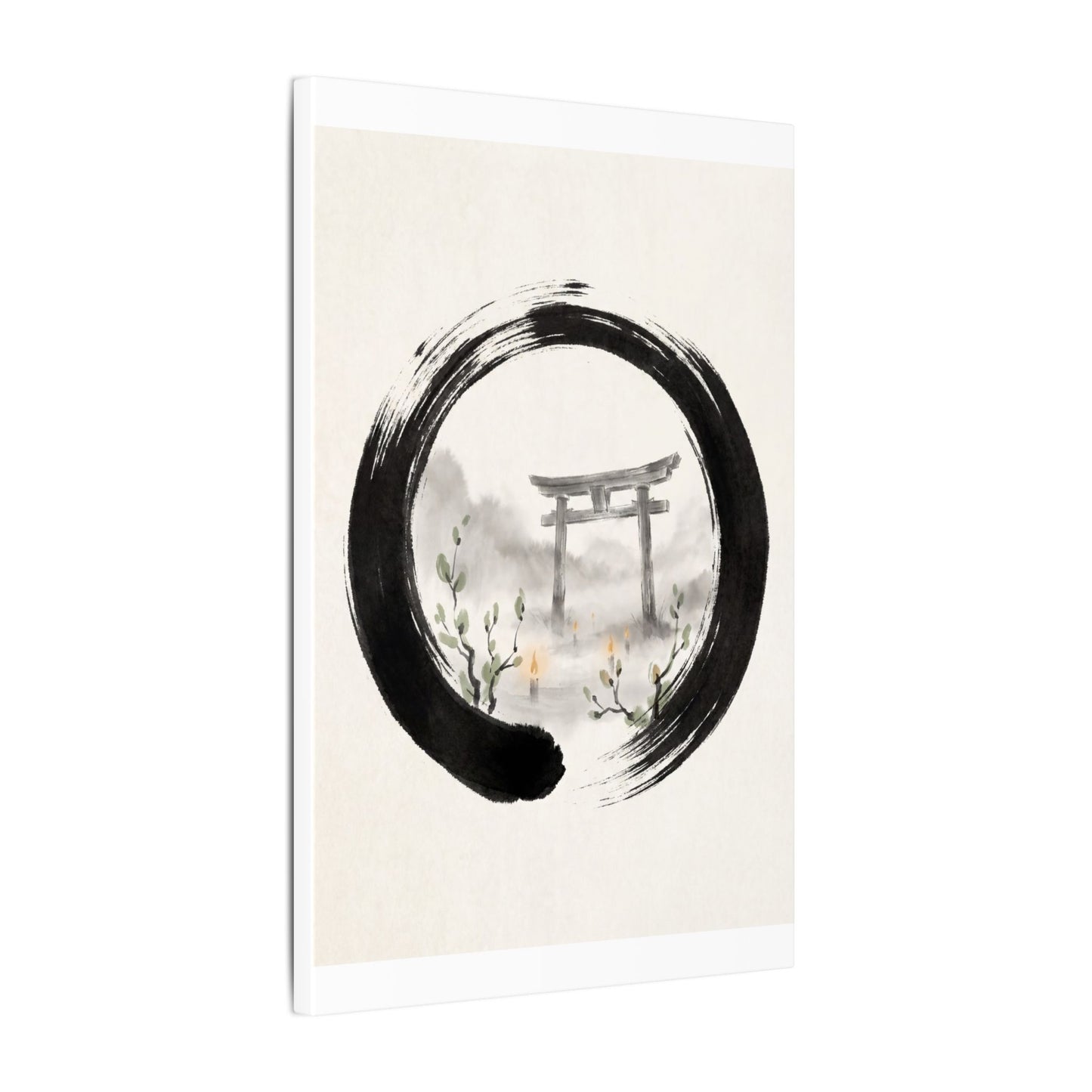 Spring Torii Gate Enso Canvas Art | Tranquil Decor