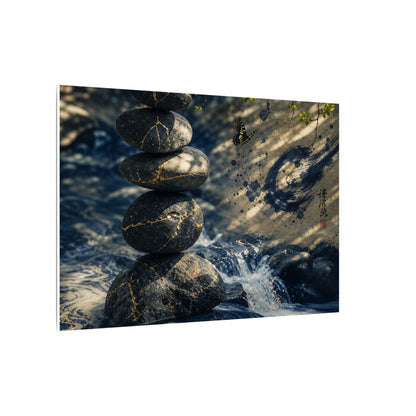 Kintsugi River Stones in Dappled | Broken Beauty Canvas Art