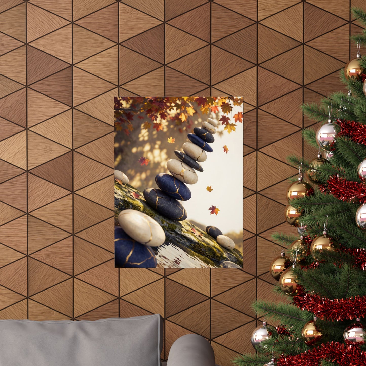 Autumn River Stones Gold Vein Wall Art Print | Artful Decor