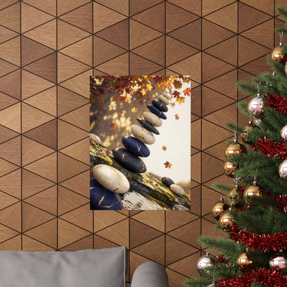 Autumn River Stones Gold Vein Wall Art Print | Artful Decor