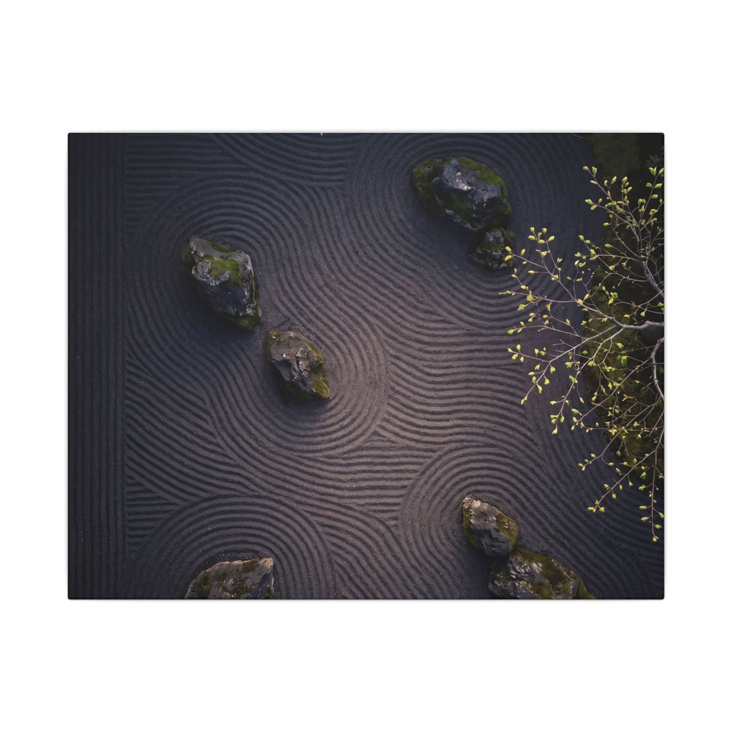 Dark Japandi Rock Garden in Dawn | Shadow Zen Canvas Art