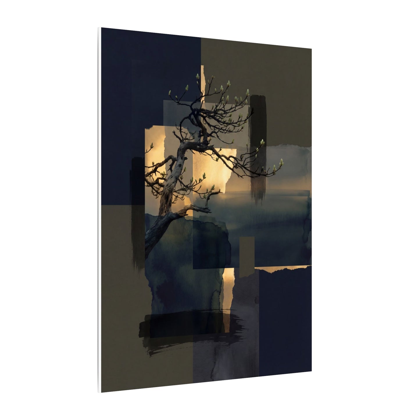 Golden Hour Pine Tree Canvas Art - Dark Japandi Kanso