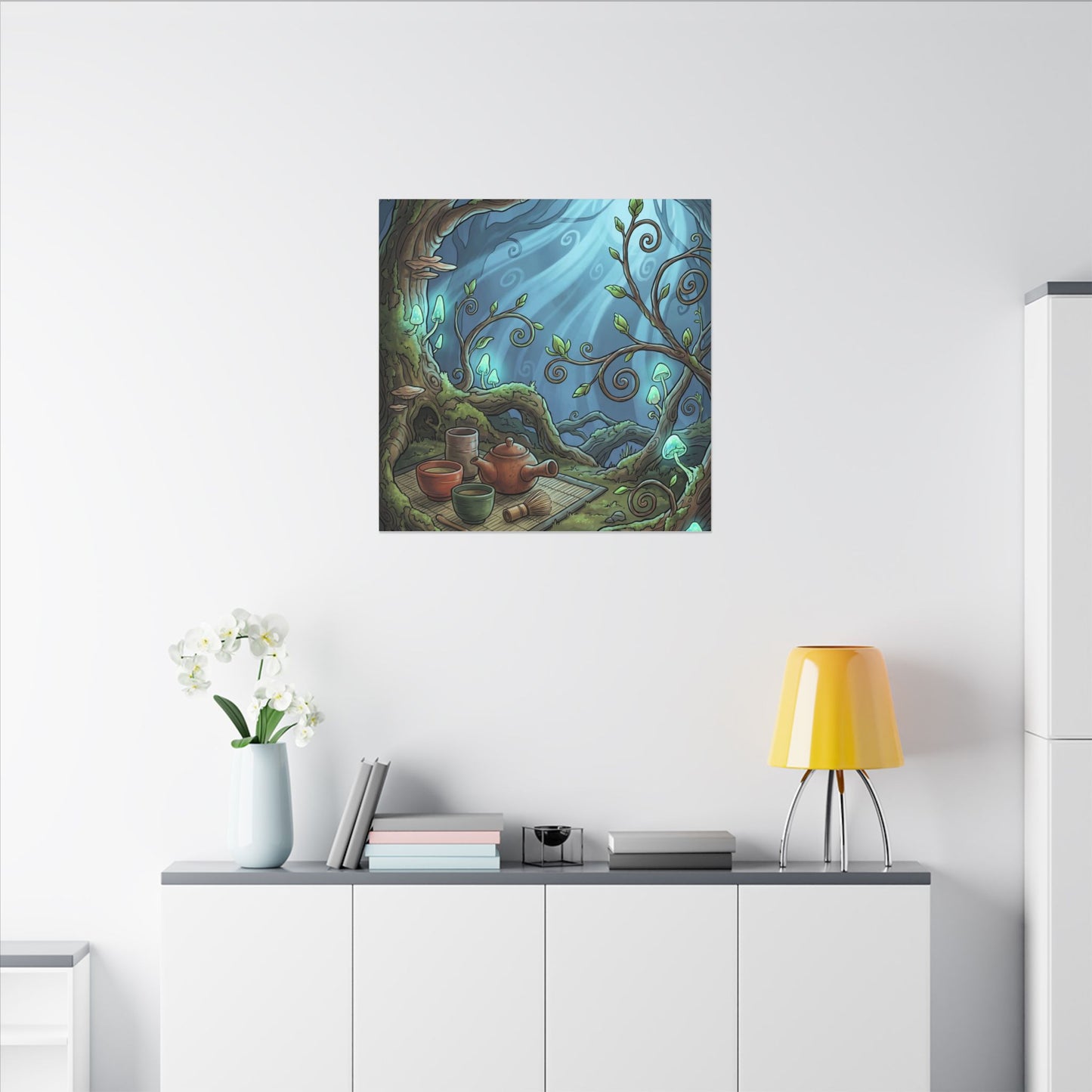 Spring Tea Ceremony Forest Whimsy Canvas Art | Cozy Decor