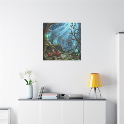 Spring Tea Ceremony Forest Whimsy Canvas Art | Cozy Decor