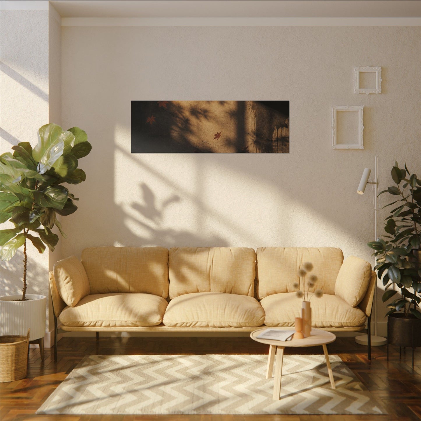 Shadow Play Canvas Art | Autumn Dark Japandi Charcoal Ink Art