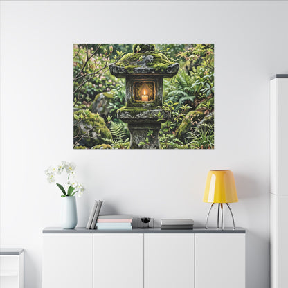Neutral Stone Lantern Canvas Art - Japanese Pattern Japandi