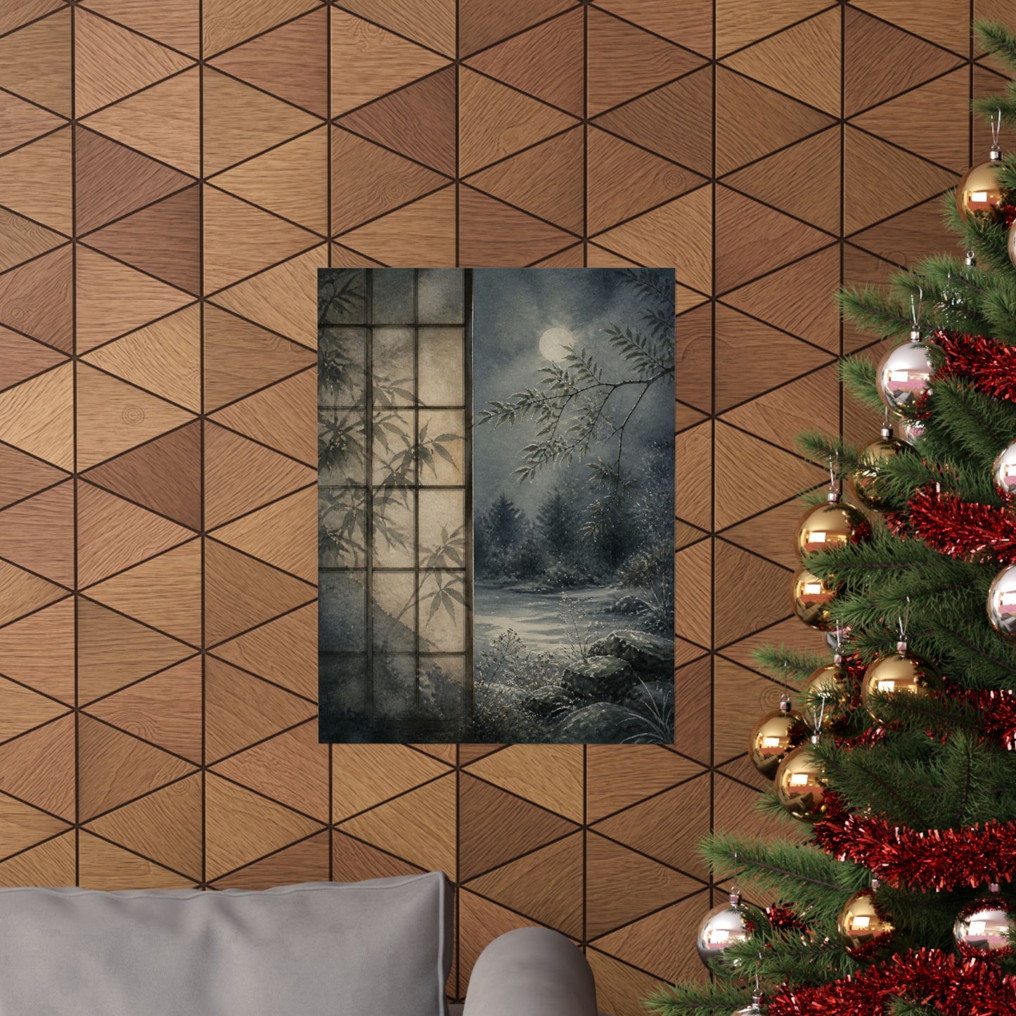 Winter Shoji Screen Watercolor Wall Art Print | Elegant Decor