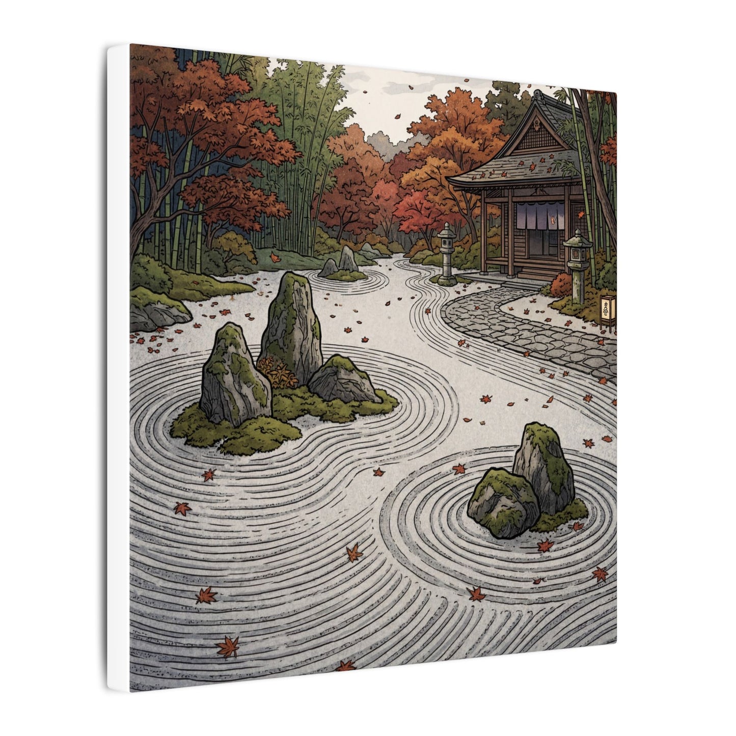 Autumn Rock Garden Ukiyo E Inspired Canvas Art | Peaceful Decor