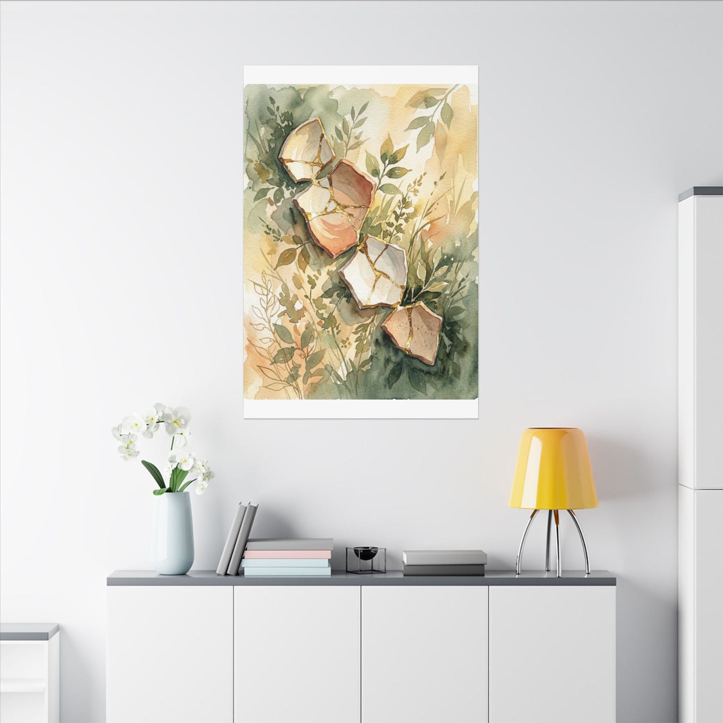 Japandi Broken Pottery in Golden Hour | Watercolor Canvas Art