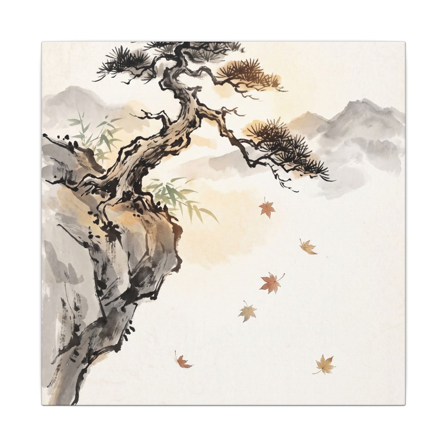 Peaceful Pine Tree Canvas Art - Sumi E Zen