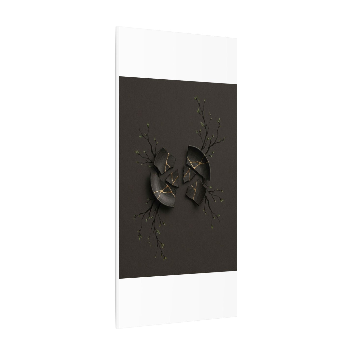 Sophisticated Broken Pottery Canvas Art - Charcoal Ink Dark Japandi