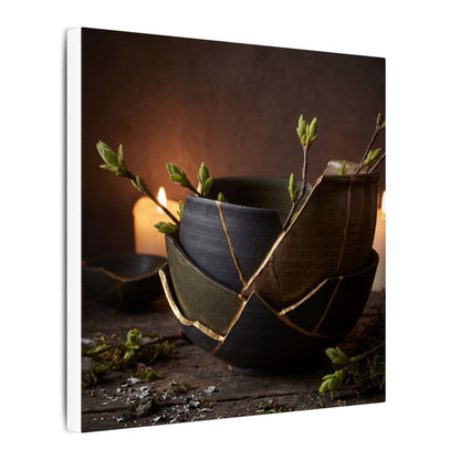 Broken Pottery Spring Canvas Art | Dark Japandi Luxurious Design