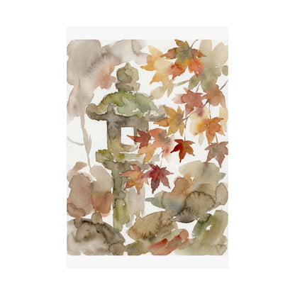 Neutral Stone Lantern Wall Art Print - Watercolor Japandi