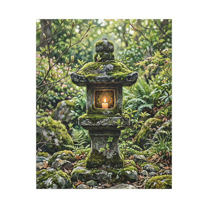 Neutral Stone Lantern Canvas Art - Japanese Pattern Japandi