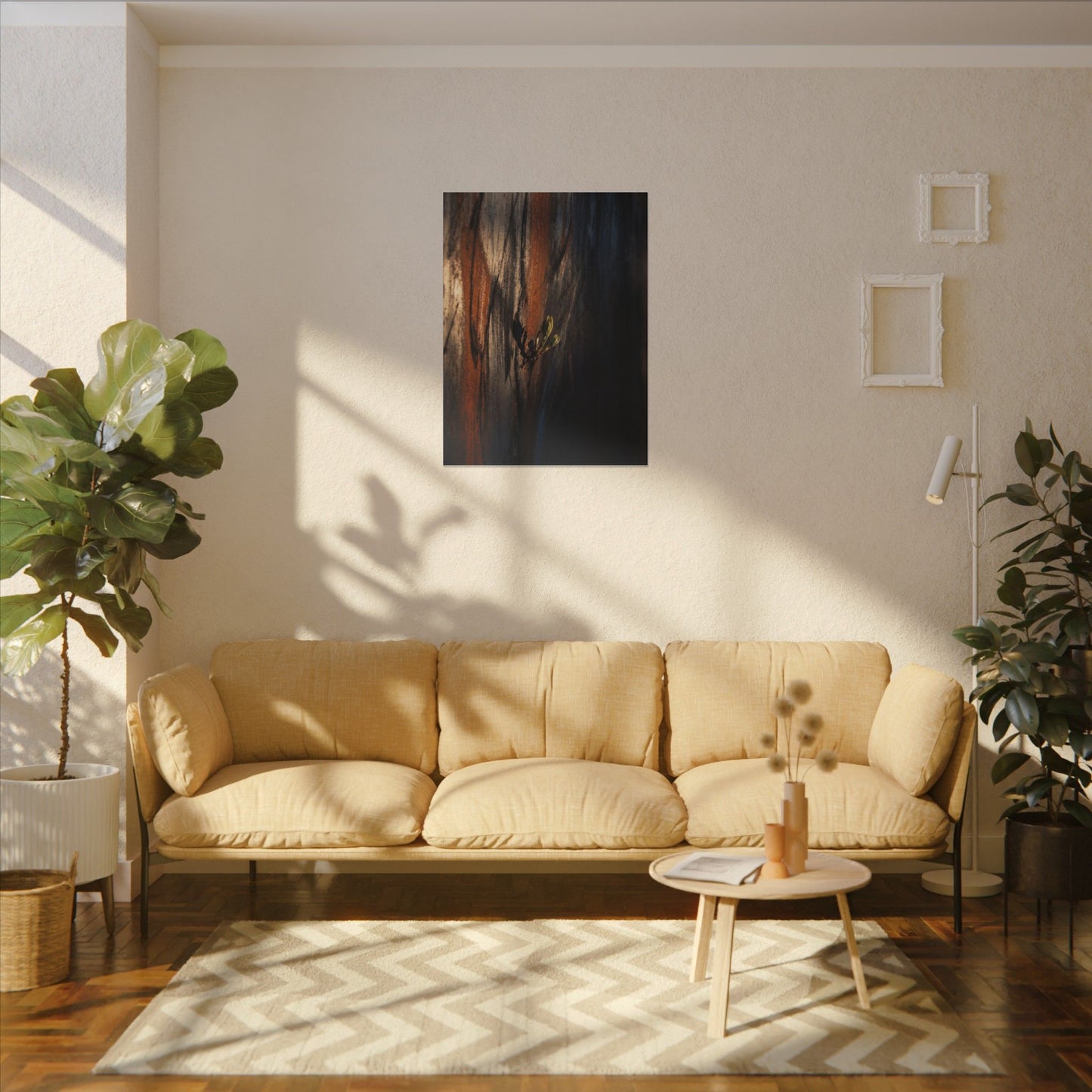 Rust Patina Charcoal Ink Canvas Art | Moody Dark Japandi Art