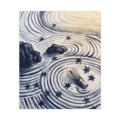 Zen Rock Garden in Golden Hour | Sumi E Canvas Art