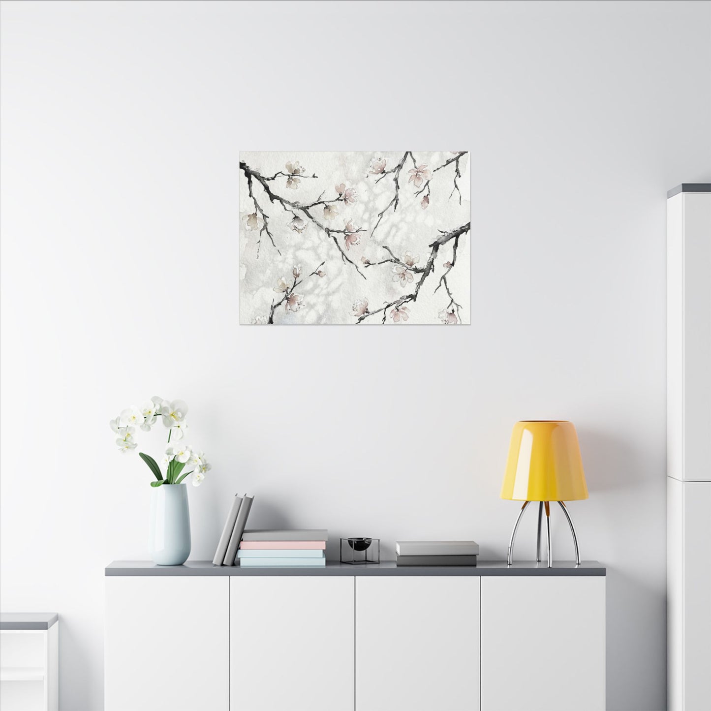 Cherry Blossom Canvas Art | Winter Japandi Watercolor Art