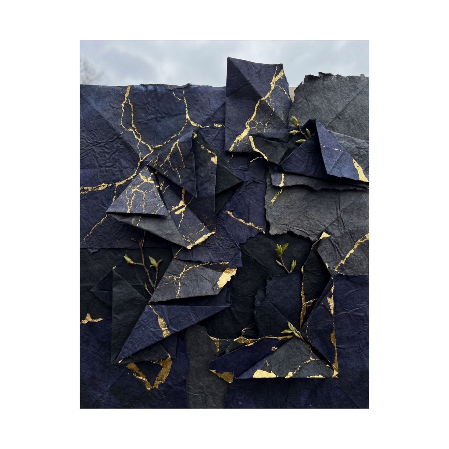 Paper Fold Crackle Gold Wall Art Print | Philosophical Kintsugi Art