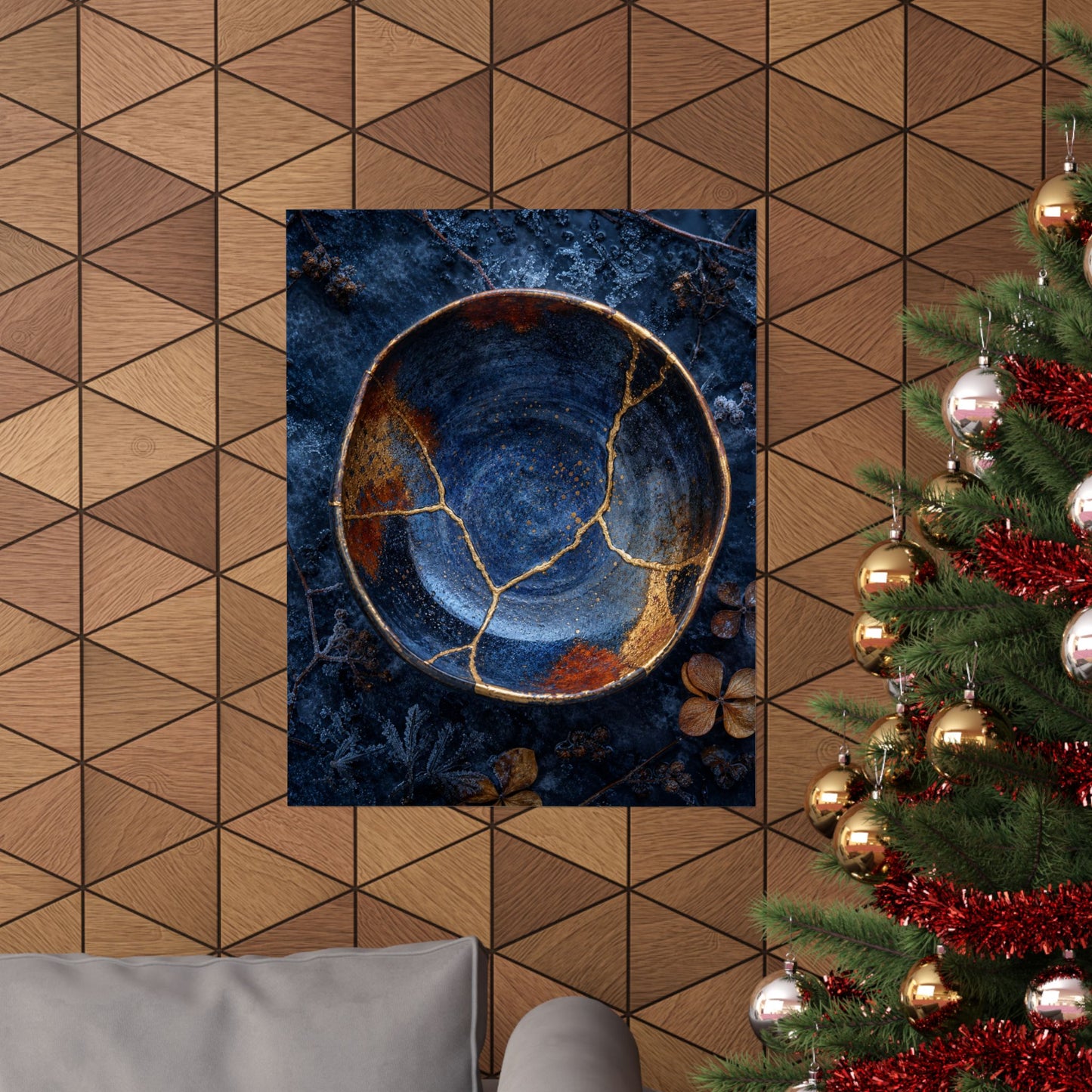 Fukinsei Ceramic Bowl Wall Art Print - Kintsugi Crackle Gold