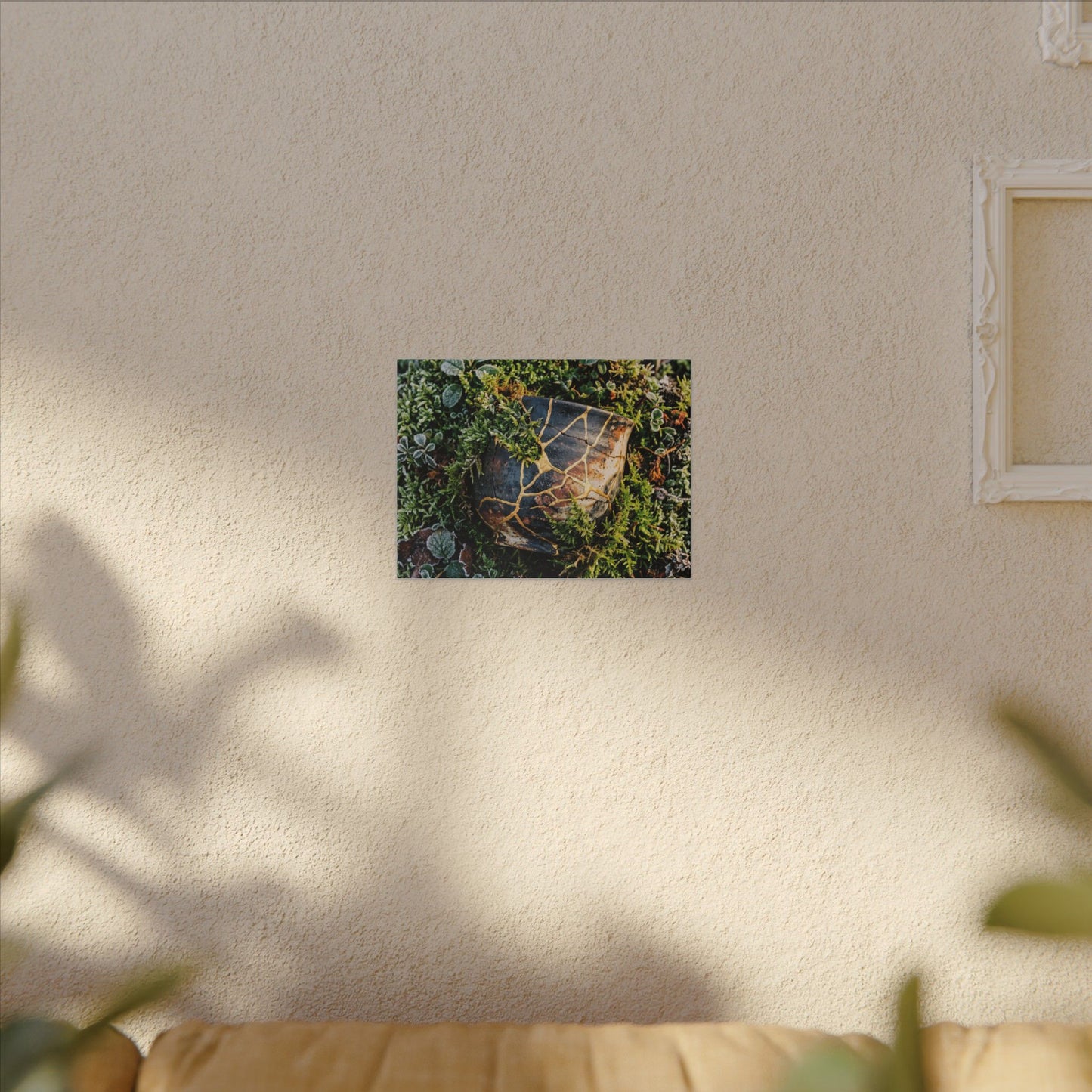 Artful Moss Close Up Canvas Art - Gold Repair Kintsugi