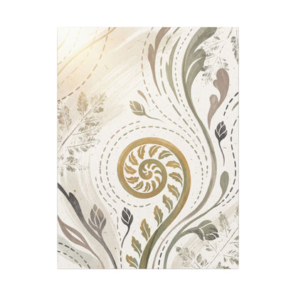 Japandi Fern Unfurling in Golden Hour | Japanese Pattern Canvas Art
