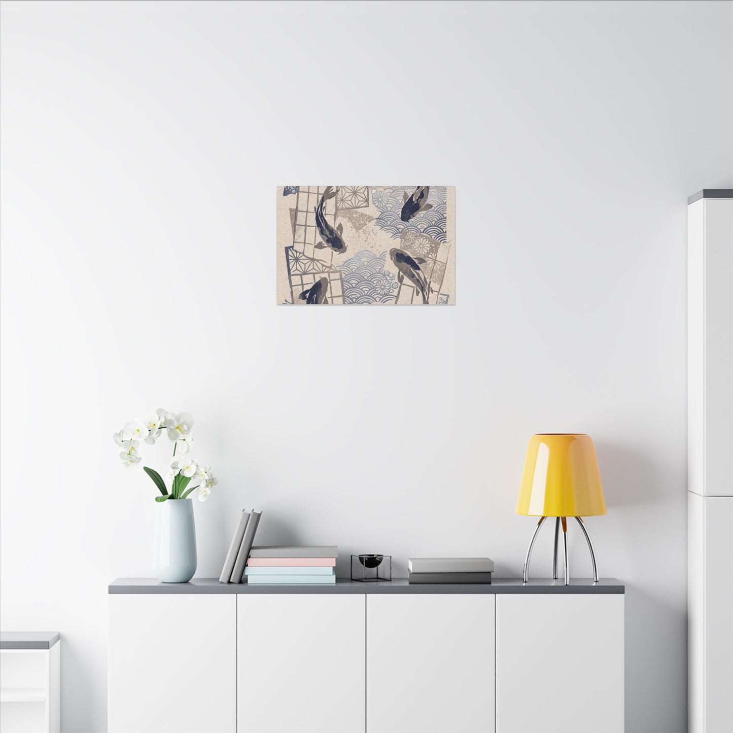Earthy Koi Pond Canvas Art - Japanese Pattern Japandi
